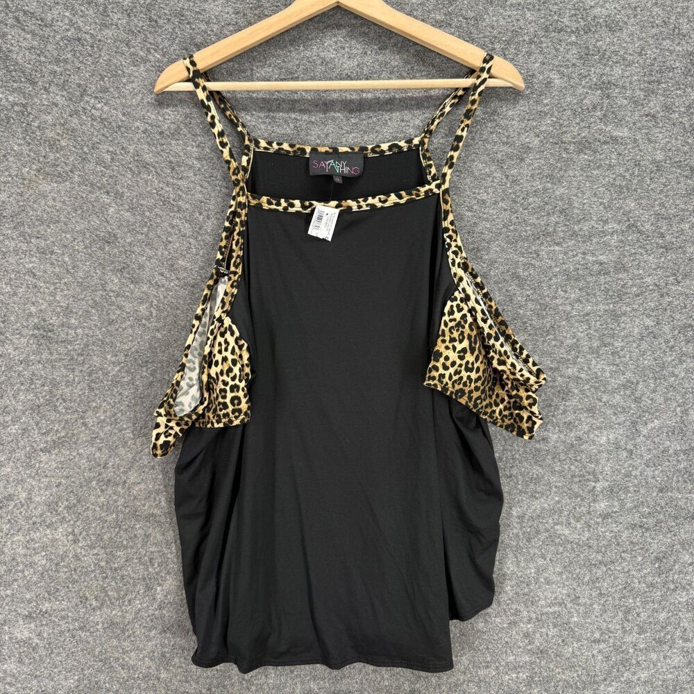 New Sayany Thing Blouse Women 1X Plus Black Animal Print Cold Shoulder Casual